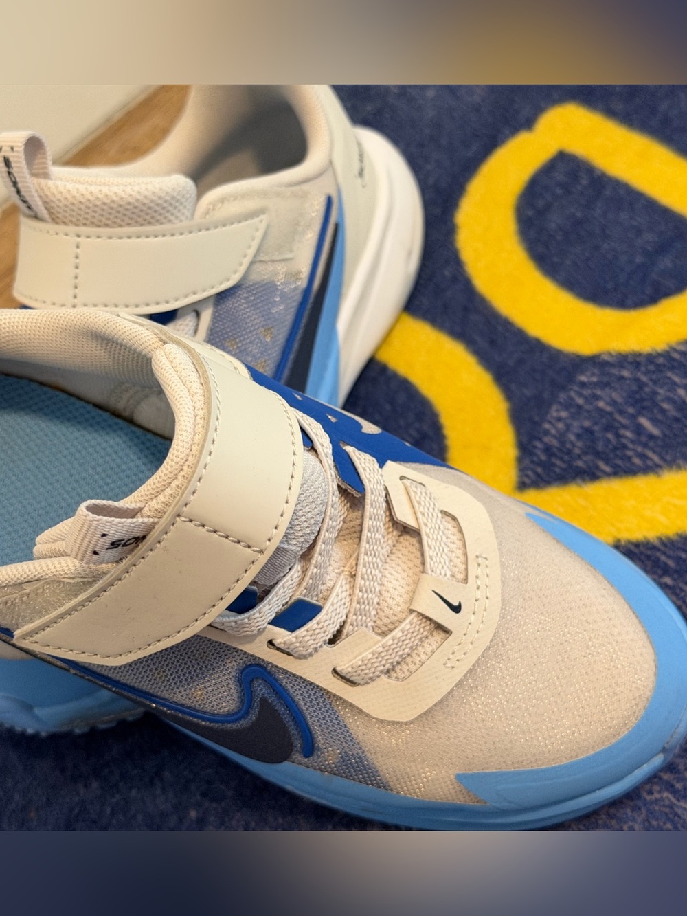 Nike Kids White and Light Blue Velcro Athletic Sneakers